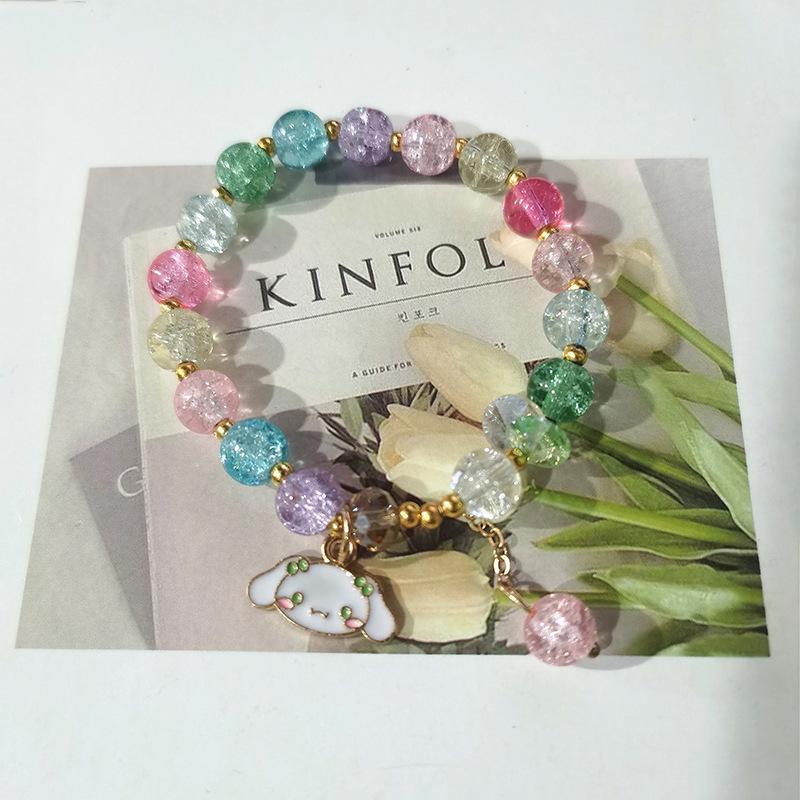 Sanrio Popcorn Crystal Beaded Bracelet: Strawberry Bear & Kuromi Cartoon Charm - Perfect Christmas Gift for Besties