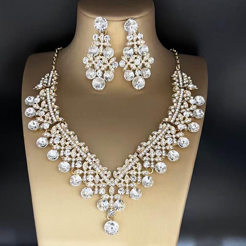 2025 Bridal Rhinestone Necklace & Earring Set: Elegant European-American Wedding Accessories