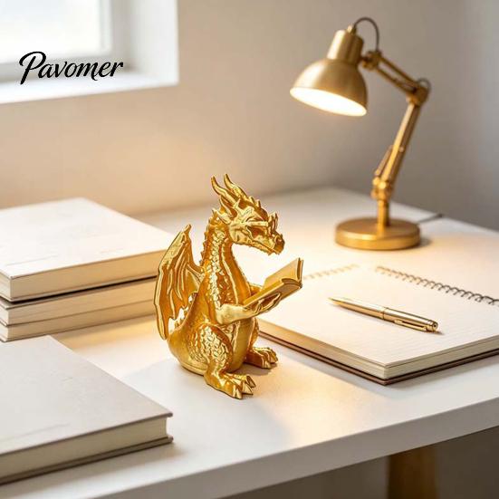 Dragon Ornaments 3D Printed Reading Figurine, Cute Statue with Glasses Fantasy Book Decor Book, Desktop Bookshelf Decor, Lover Gift Whimsical Desk