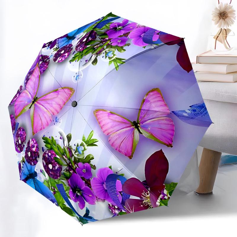 

1pc Butterfly Flowers Automatic Umbrella | Portable Foldable 8-Rib Manual Open, Cute Birthday & Holiday Gift for Outdoor yy260107117