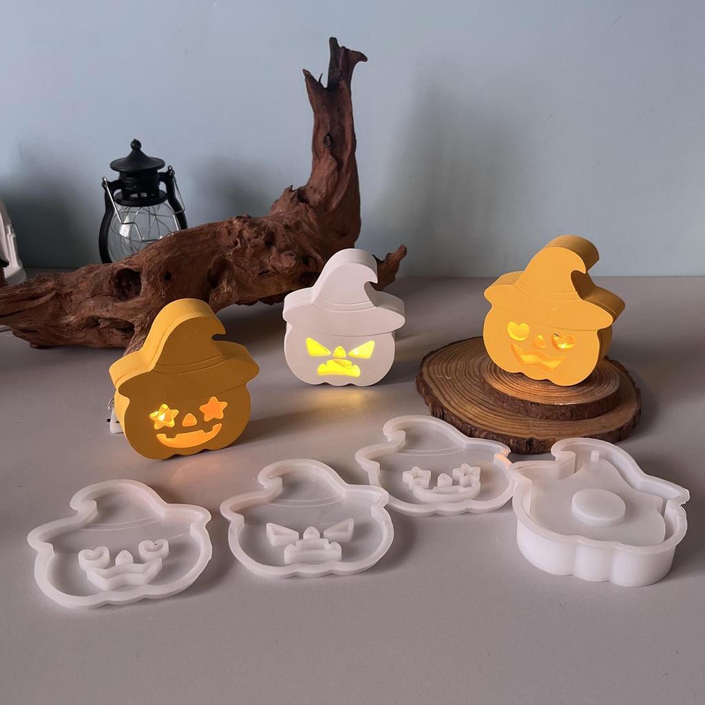 Pumpkin Silicone Mould White Emoticon Pumpkin Mold Halloween Light Mold Compact Plaster Drip Mold For Halloween Party Birthday