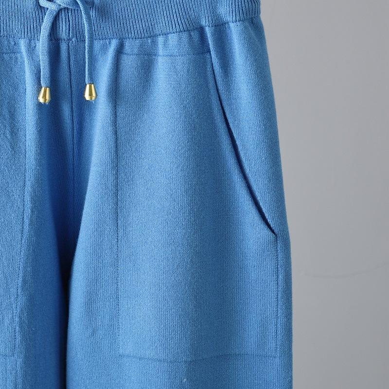 QICED Casual and Fashionable Autumn and Winter High-neck Solid-color Sweater Knitted Two-piece Set