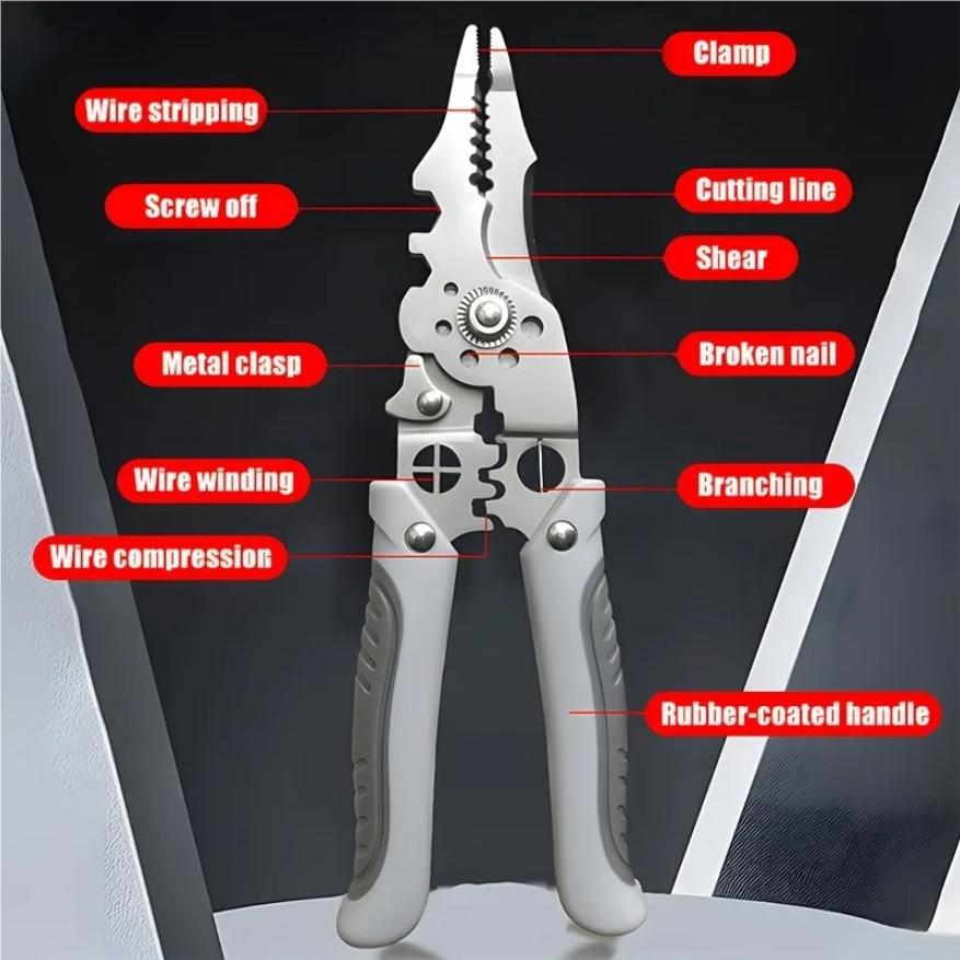 8.5 Inch Multi Functional Industrial Wire Stripper Cutter Crimper Heavy Duty Stainless Steel Electrical Pliers Ergonomic Grip