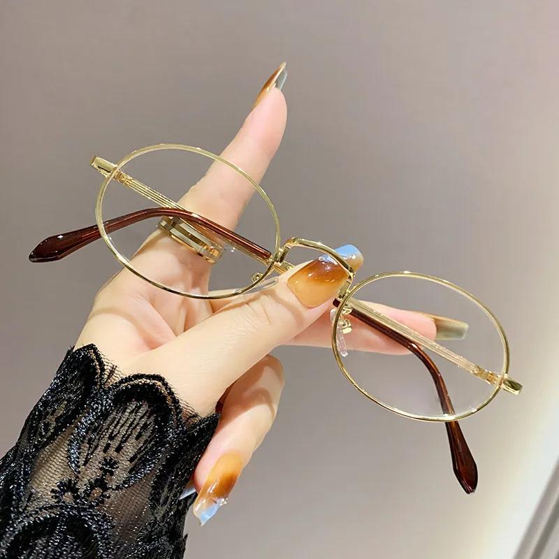 Men Women Trendy Finished Myopia Glasses Unisex Small Round Frame Eyewear Vintage Fashion Blue Light Blocking Eyeglasses 0-4.0