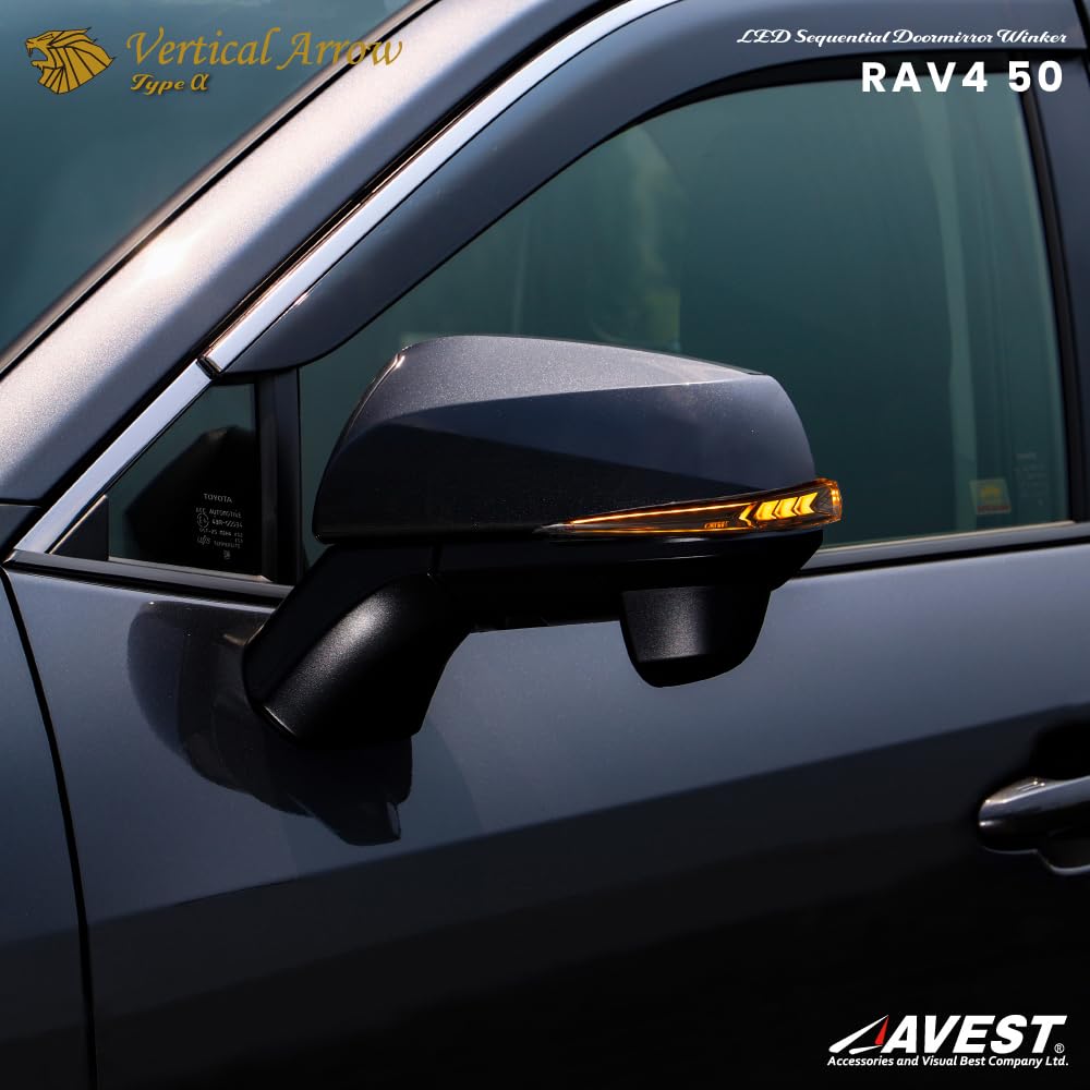 

AVEST Vertical Arrow Sequential Side Mirrors for RAV4 50 Left and Right Set of Flowing LED Turn Signal Lenses Type (50 Series) - (White/Blue бежевий