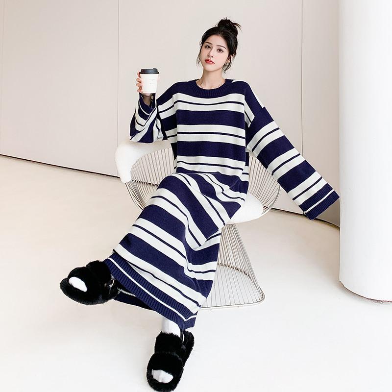 Long Sleeve Plus Size Knitted Vintage New In Dresses for Women Casual Loose Spring Autumn Winter Sweater Dress
