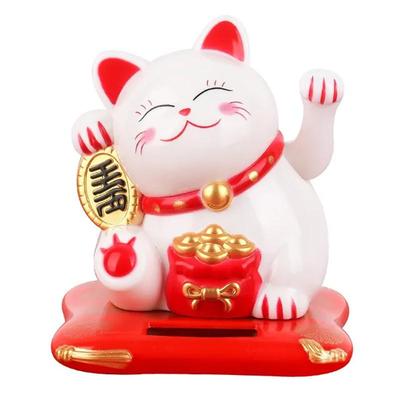 Gato da sorte Maneki Neko movido a energia solar, dando boas-vindas ao gato da sorte chinês, acenando com a mão, acenando, estatuetas de gato da sorte para decoração de casa