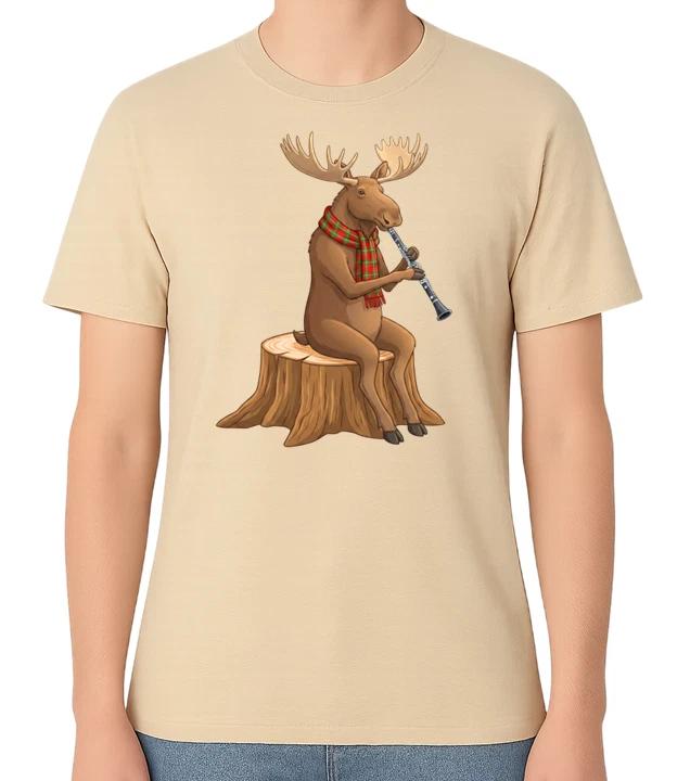 Funny Moose Playing Clarinet Unisex T-Shirt Cute Music Animal Tee XL