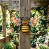 Metal Bee Wall Art Outdoor Large Bee Wall Hanging Sculpture with Floral Wings for Garden Patio Yard Lawn Fence Decor
