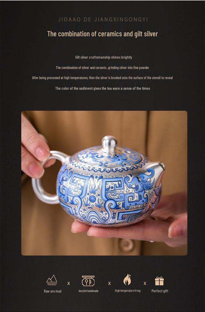 2025 Silver-Plated Ceramic Gongfu Tea Set with Teapot and Cups in Gift Box