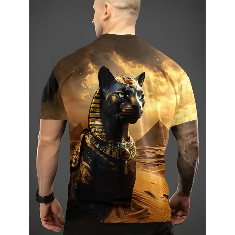 Large Men's Egyptian Pharaoh Mural Pattern 3D Printed Men's Round Neck Short Sleeved T-shirt Summer Fashion T-shirt Casual Comfortable Versatile Top