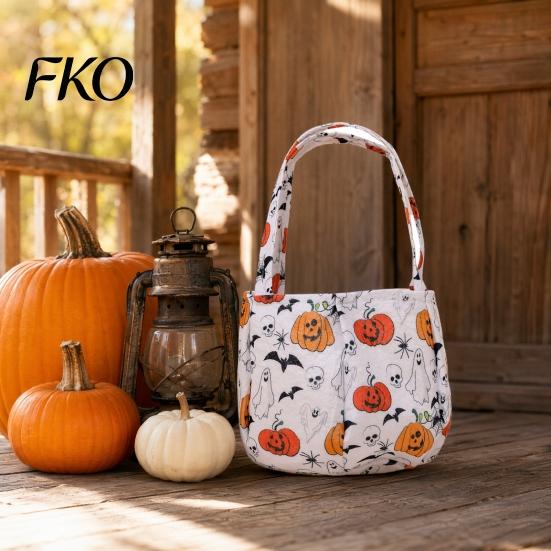 Kids Halloween Tote Candy Bucket for Kids, Non-Woven Trick or Treat Basket, Pumpkin Ghost Snack Holder with Handle Party Favors Non-woven Fabric Bag