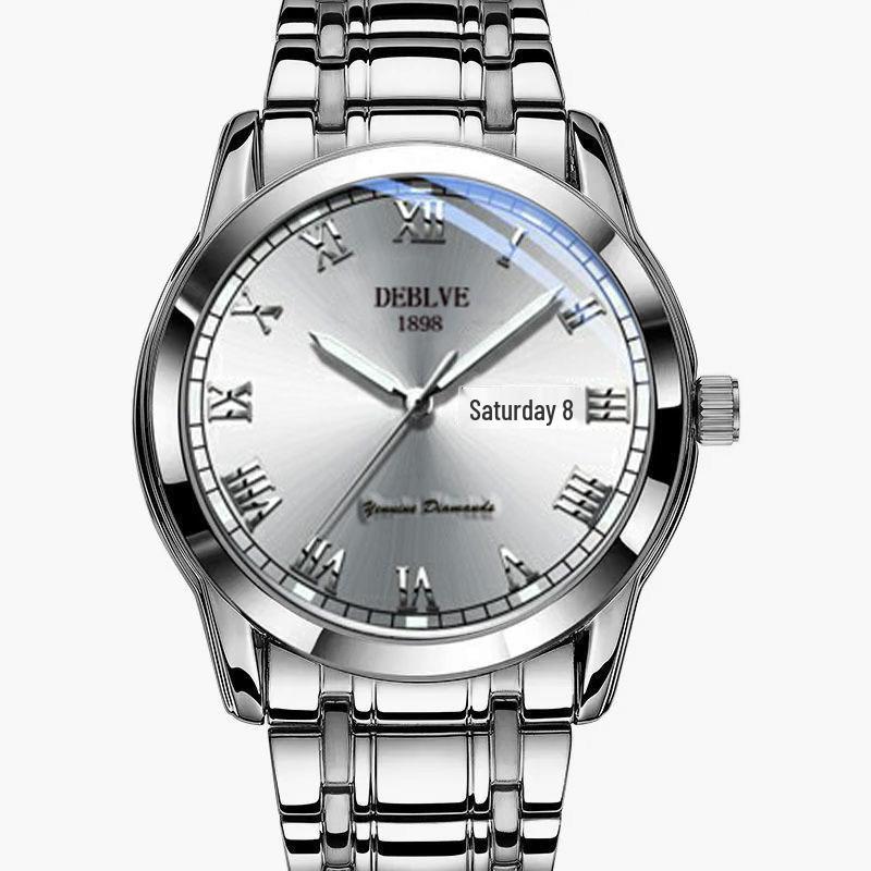 Stylish Men's Dual Calendar Quartz Watch with Luminous Waterproof Steel Band