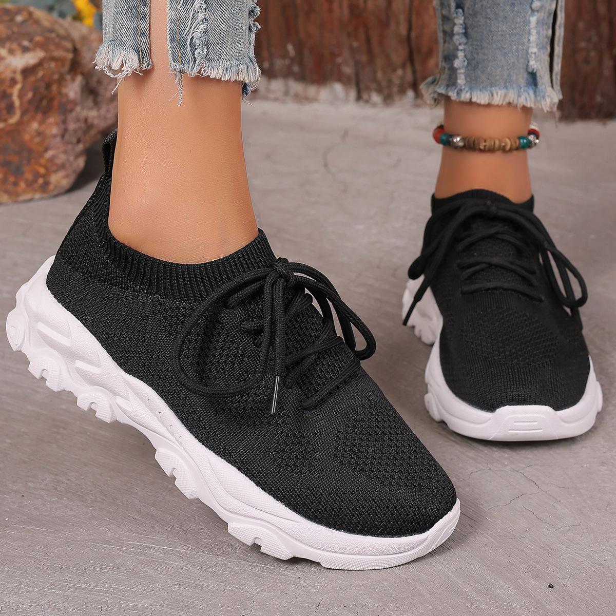 

Spring and summer breathable fly-woven socks shoes one-pedal lazy shoes lace-up large size soft sole comfortable sports women s shoes 41 чорний
