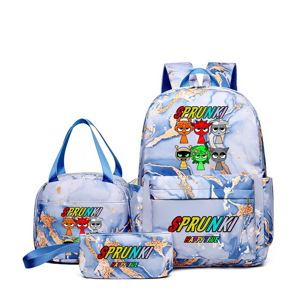 Rhythm box teen schoolbag sprunki cartoon print backpack pencil bag three-piece children's schoolbag 4