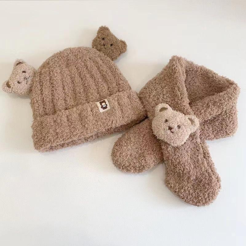 Premium Plush Baby Bear Hat & Scarf Set - Warm, Cute & Cozy Ear Protection for Autumn/Winter