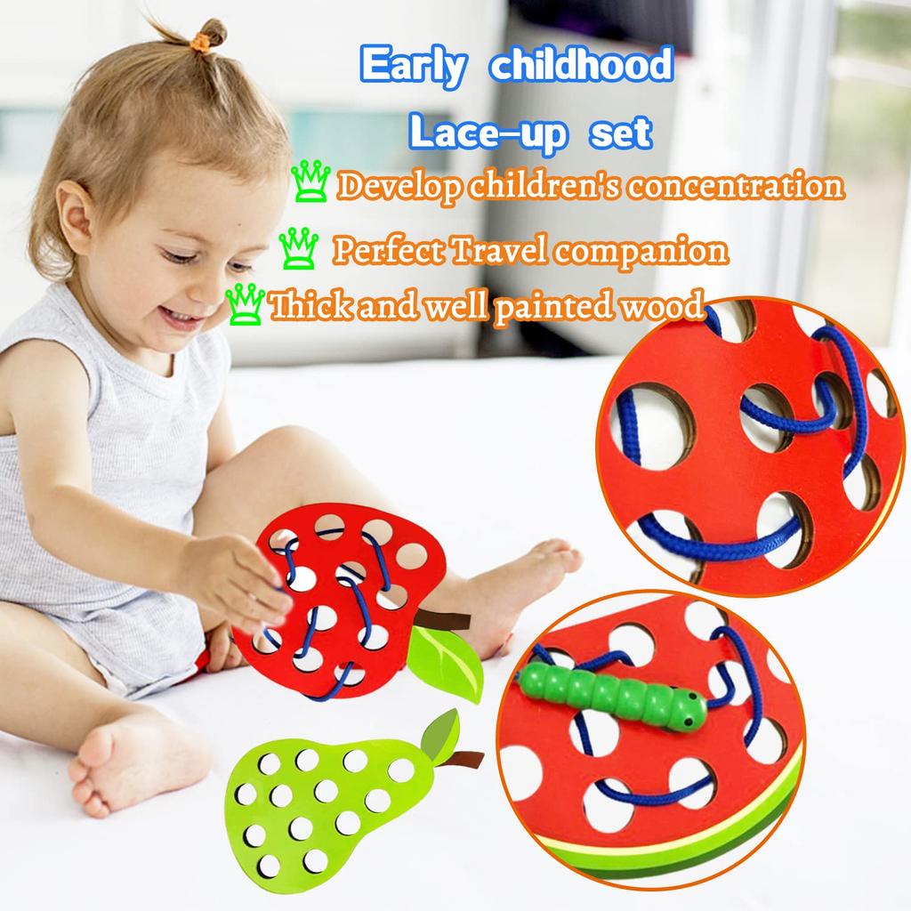 4-Pack Wooden Lacing Toys, Fine Motor Skills Development, Educational Travel Threading Game for Kids Toddlers