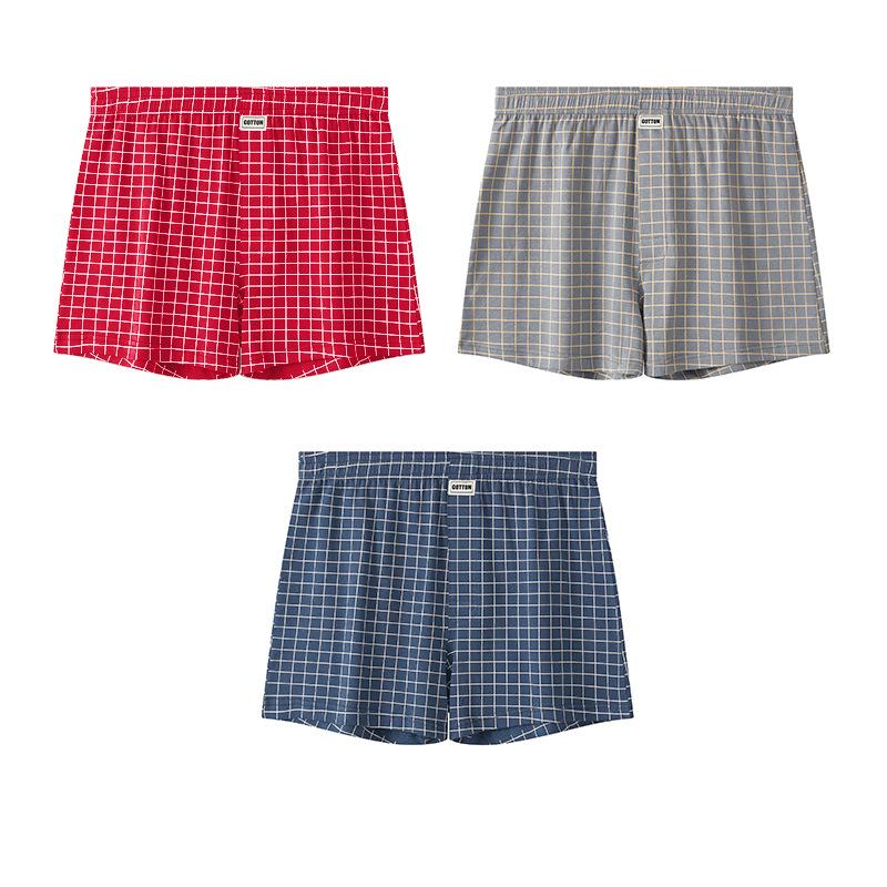 Huajielong Men's Plaid Cotton Boxer Briefs - Loose, Thin & Breathable