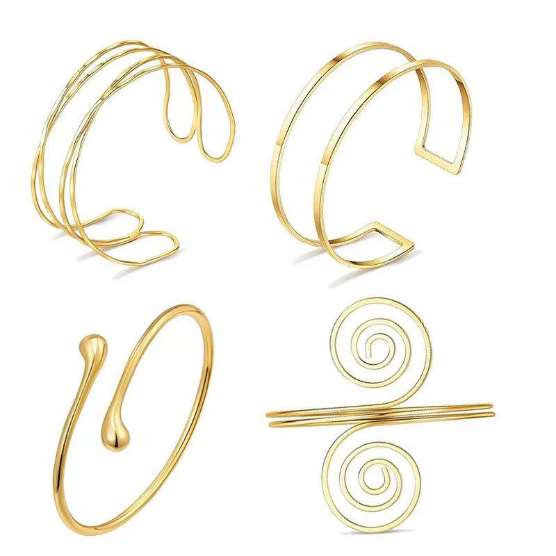Geometric Metal Arm Bangle Set: Adjustable, Hollow, Exaggerated Design for Women