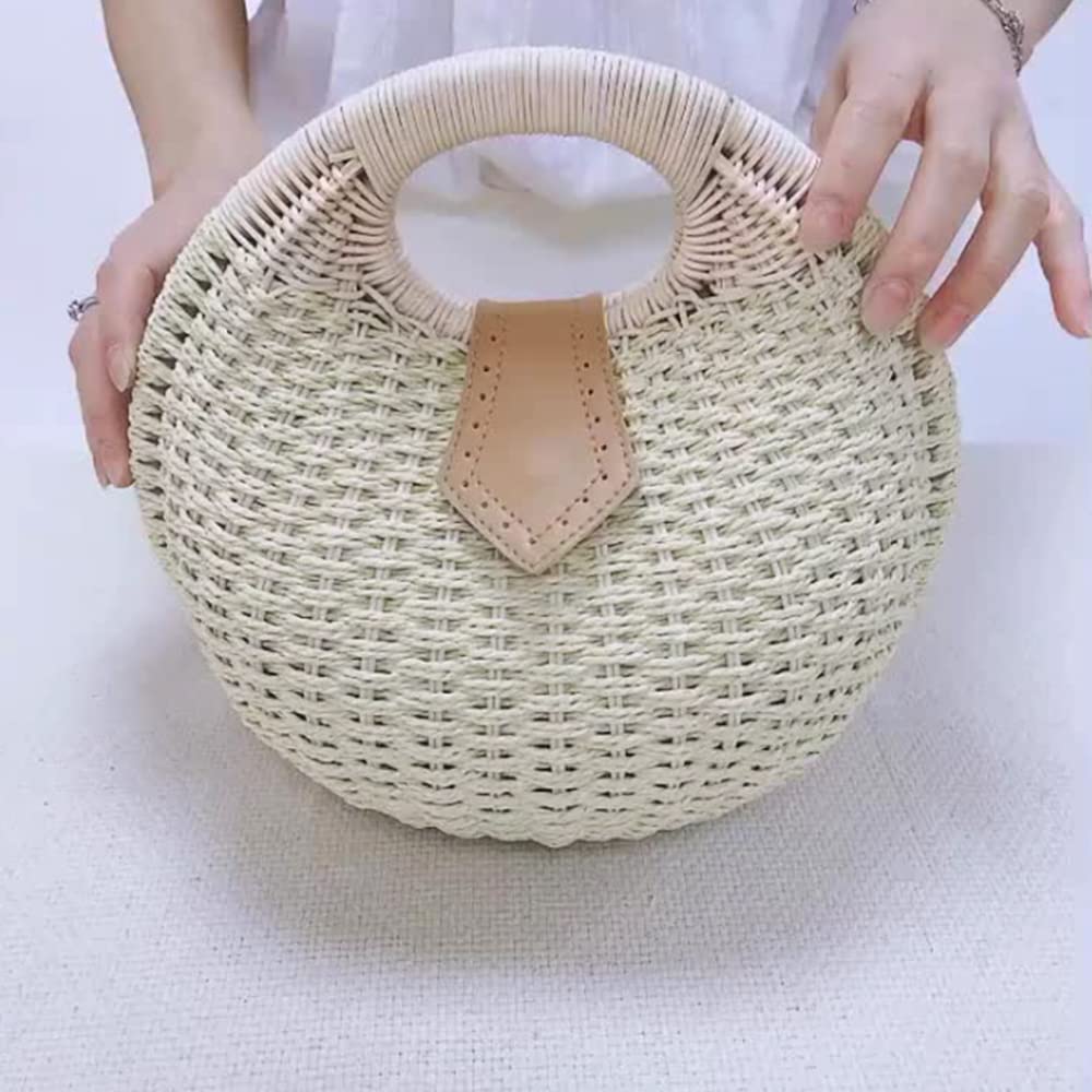 Bolsa Cesta Muzhilun de Palha Trançada, Redonda, Feita à Mão, Fofa, Feminina, Estilosa, Grande Capacidade, Bolsa de Verão, Perfeita para Praia, Festivais de Fogos de Artifício,