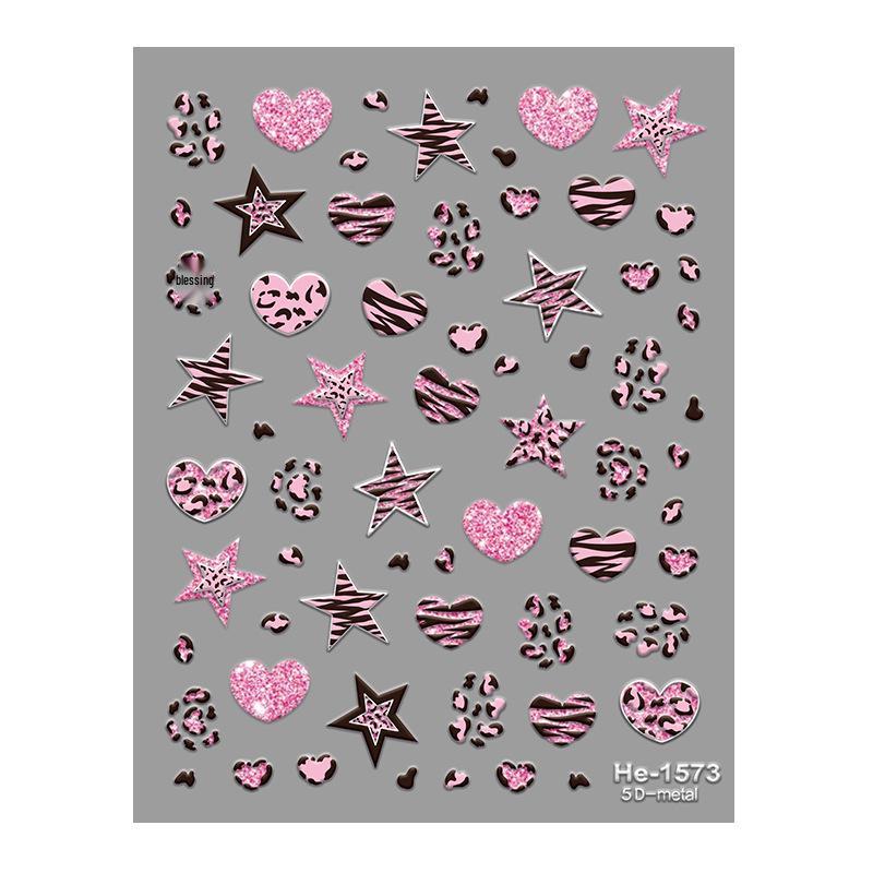 

Redanco 5D Leopard Print and Gold Heart Glitter 3D Nail Stickers (Model HE1573)