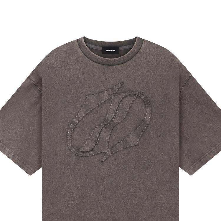 WE11DONE Patchwork Drop Shoulder Casual Short Sleeve T-Shirt Unisex Tops Charcoal-Gray WD-TT1-25-757-U-CH
