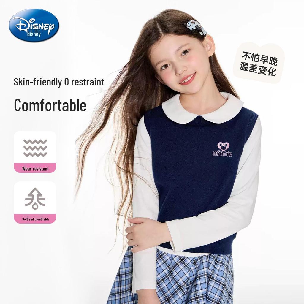 Minnie Girls' 2025 Autumn Knit Sweater Vest - Sleeveless, Comfortable & Versatile for Kids