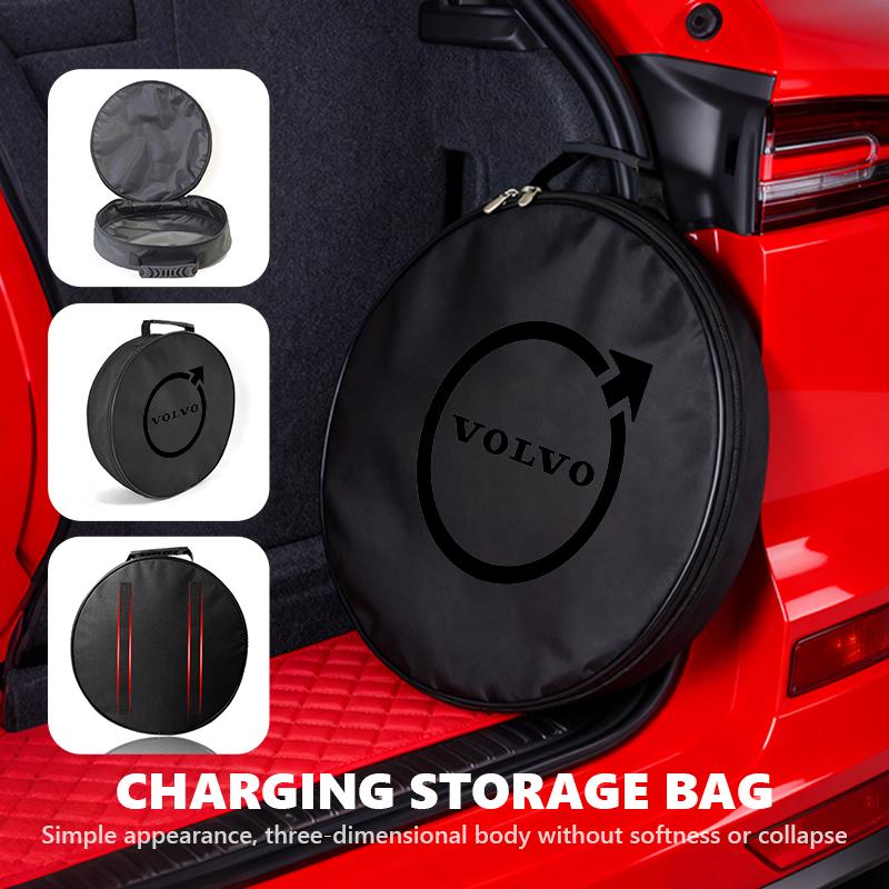 Universal Car Rechargeable Gun Storage Charging Cable Round Bag For Volvo V50 S60 XC60 S40 XC40 XC90 V60 S80 S90 V70 XC70
