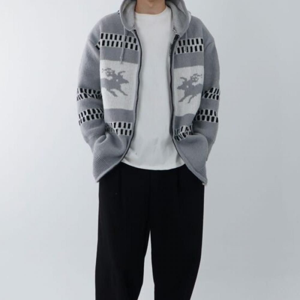 Onl Men Nordic Knit Deer Zip Up
