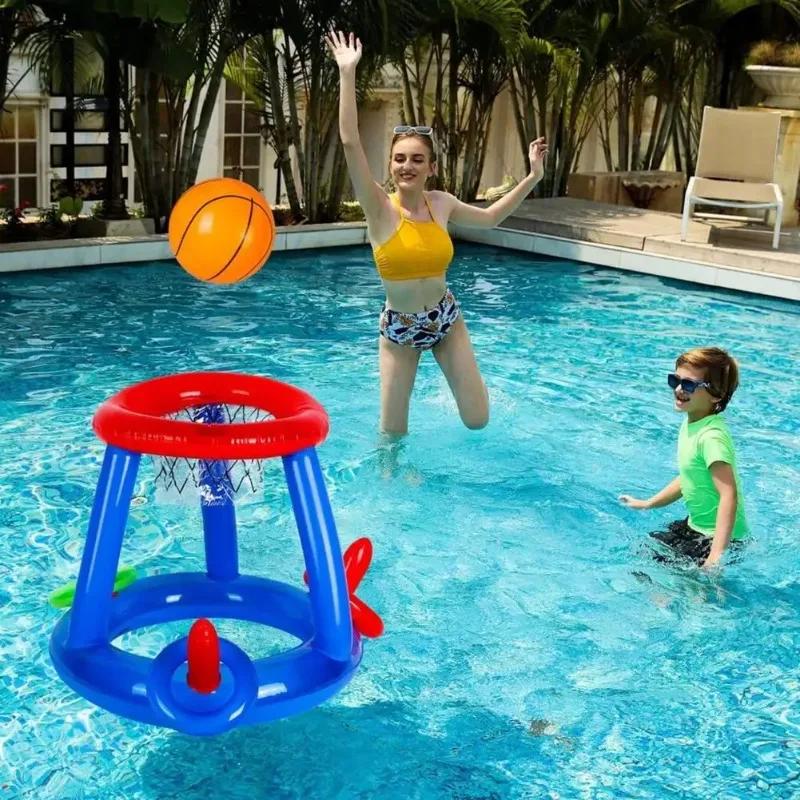 Inflatable Basketball Hoop Pool Floats Toy Set Floating Cross Ring Toss Toys for Outdoor Beach Fun SummerSwimming Pool Floating