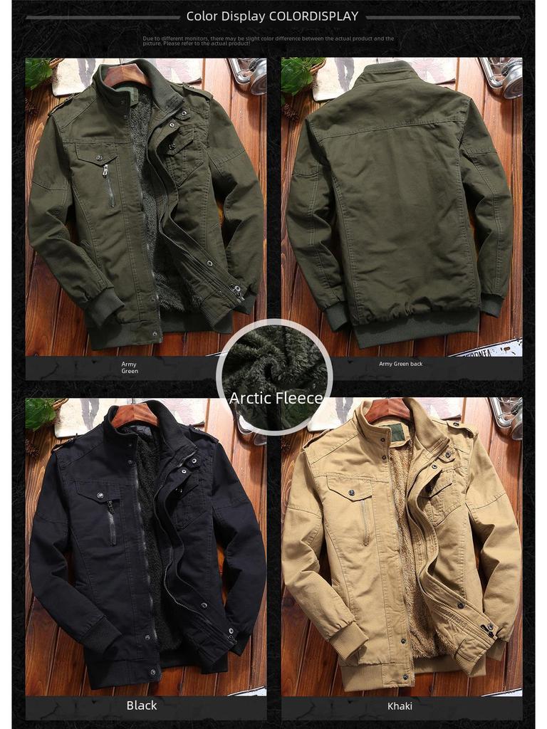 Men's Winter Plus Velvet Thickened Pure Cotton Military Jacket