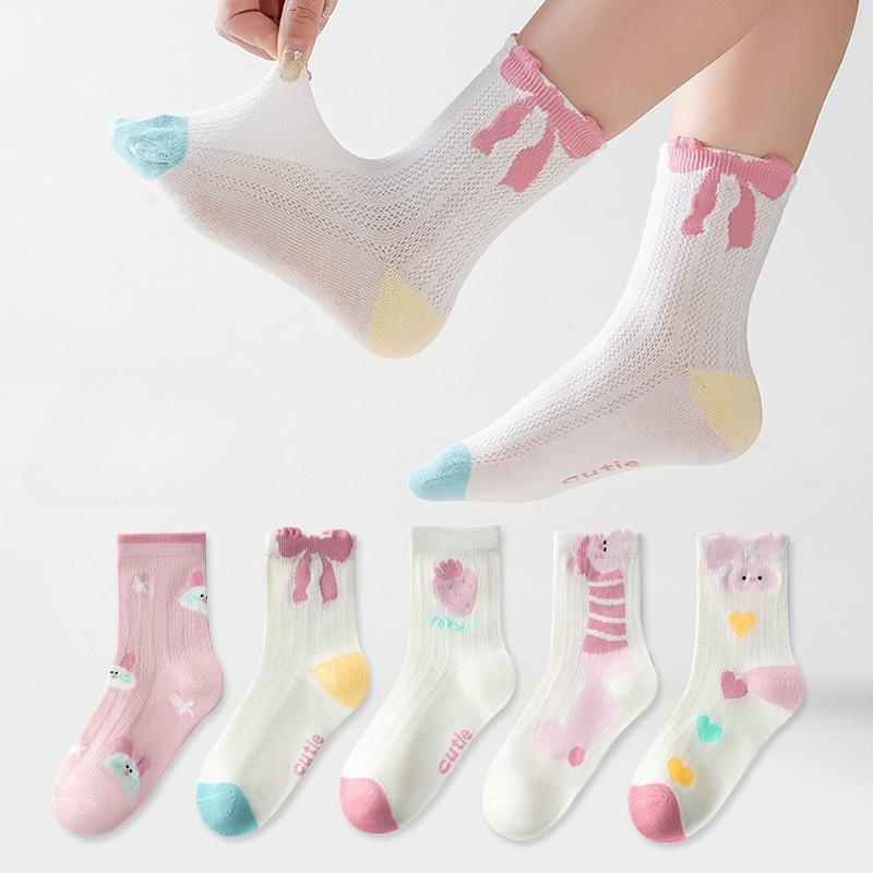 1-15 Years Children 5 Pairs Socks Spring and Summer Thin Mesh Crew Socks