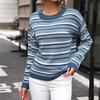 Women Autumn Winter Long Sleeve O Neck Striped Pullover Sweater Knitted Top