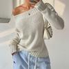 Women's Fashion Casual Long Sleeve One Shoulder Pullover Off-shoulder Knitted Sweater