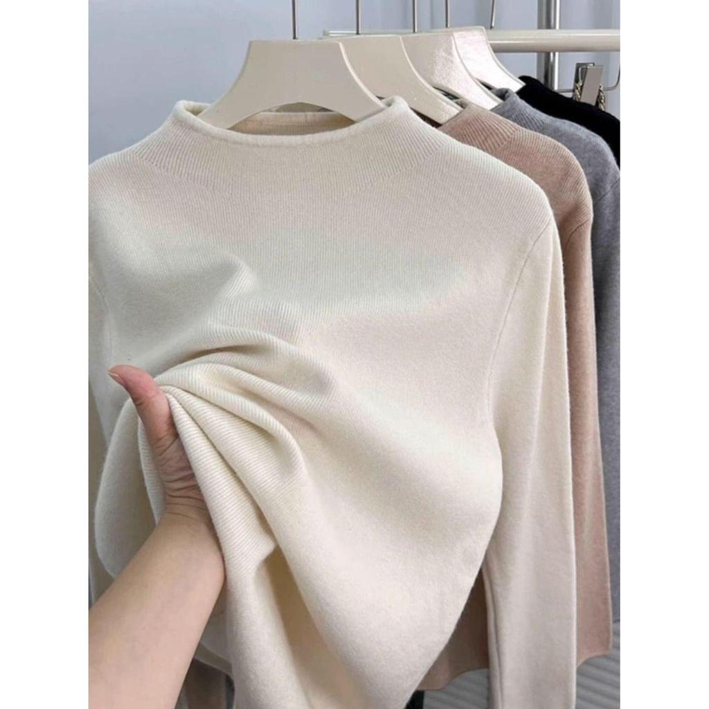 Women's High Neck Slimming Knit Sweater - Versatile Long Sleeve Base Layer Top for Autumn/Winter.