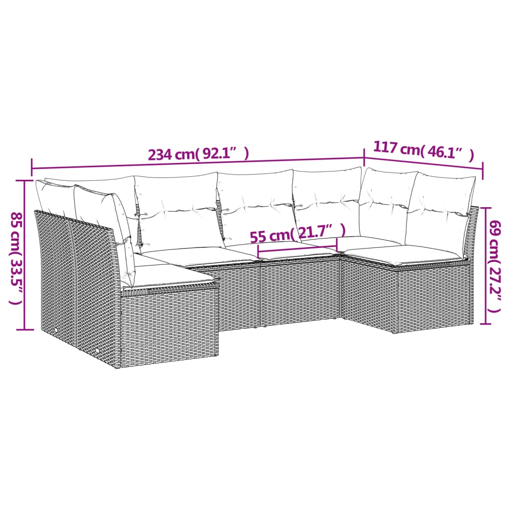Vidaxl 6-Cz. Set di Mobili da Giardino con Cuscini, Beige, Polyrattan
