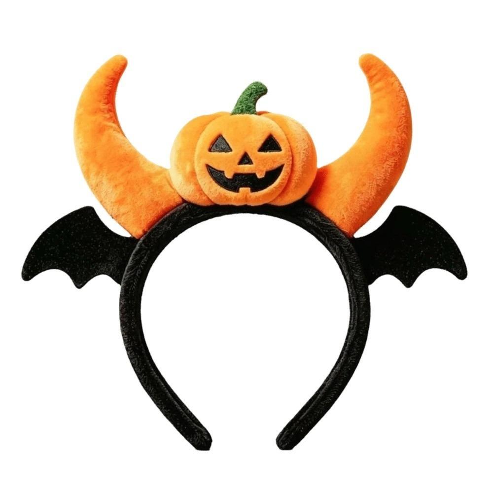 Elastic Pumpkin Headband Plush Halloween Head Hoop Spooky Headwear Theme Party