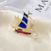 Vintage Enamel Blue Sailboat Brooches Caribbean Pirate Ship Lapel Pin For Men Women Clothing Luxury Accessories Jewelry