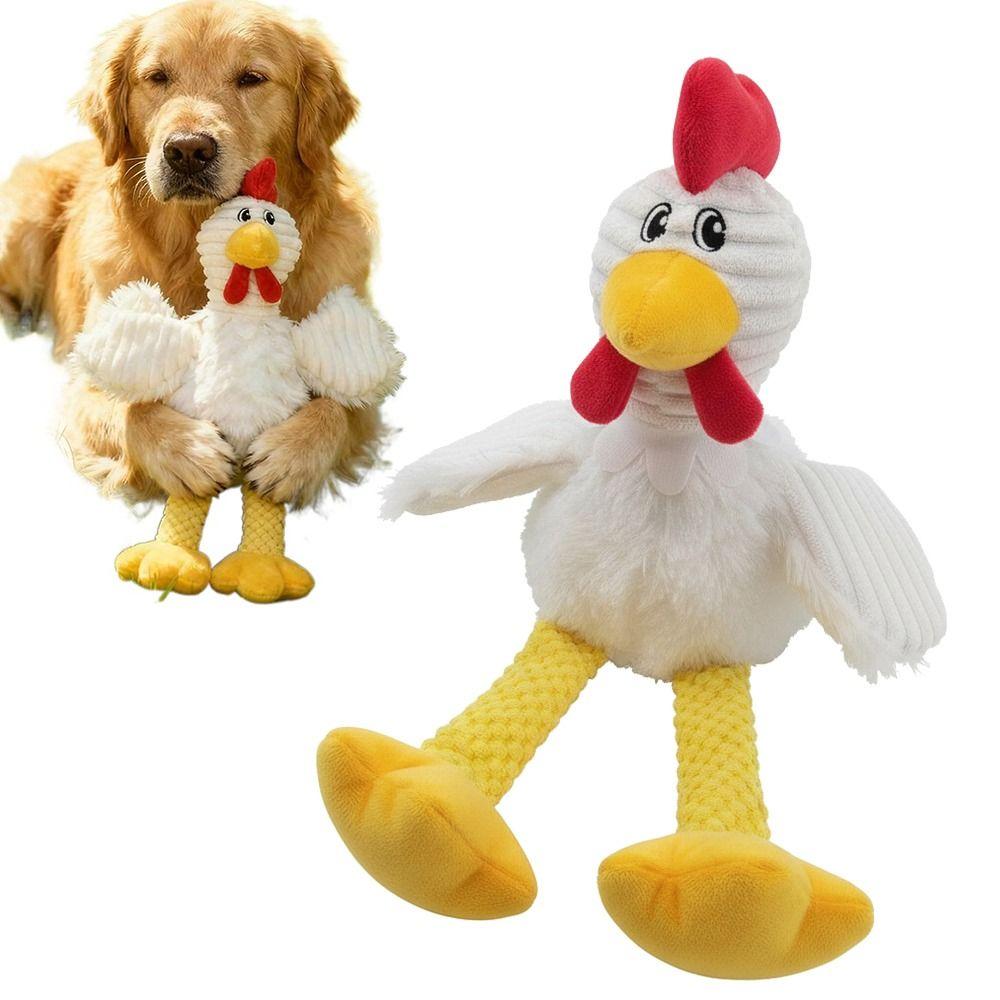 Cartoon Rooster Shape Squeaky Plush Dog Toys Chew-Resistant Dog Stuffed Chicken Toys  Cats