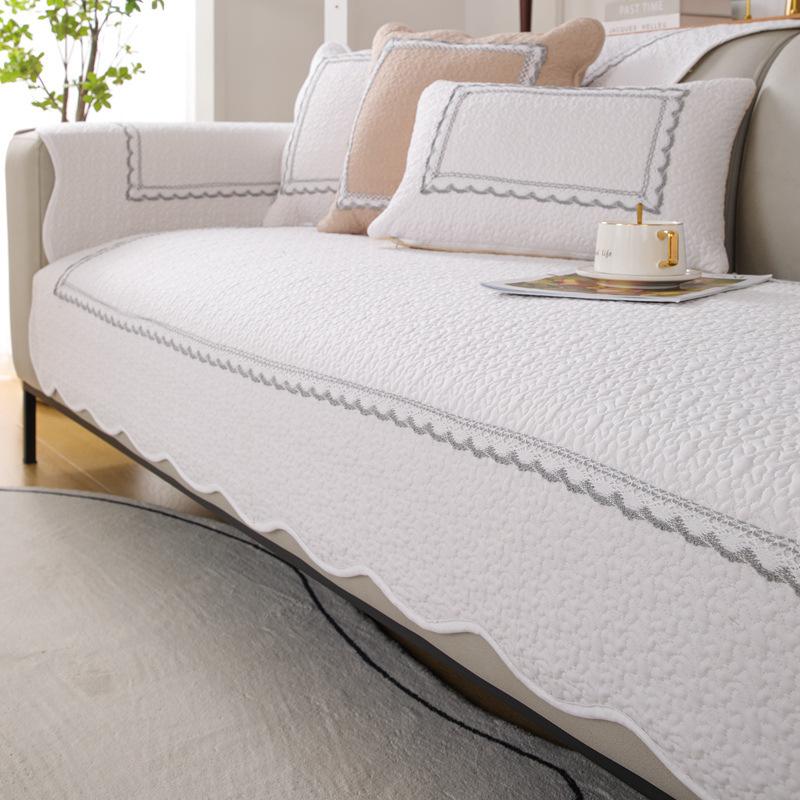 Solid Color Skin-Friendly Sofa Cover Wavy Edges Cushion Cover Wash Cotton Universal Living Room Sofa Cover Furniture Protection