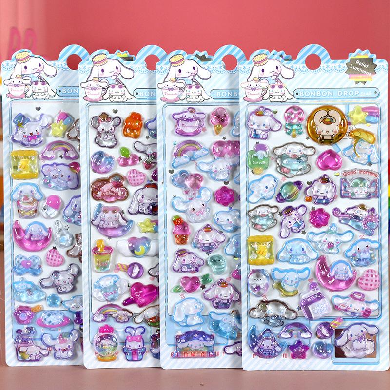 4pcs Mix Hellokitty Kuromi My Melody Cinnamoroll  3d Stereo Crystal Sticker Handbook  Diy Birthday Party Supplies