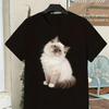 Retro Y2K Tuxedo Cat Print T-Shirt, Soft Breathable Crew Neck Short Sleeve Tee for Men Women, Casual All-Season Wear, Christmas Gift