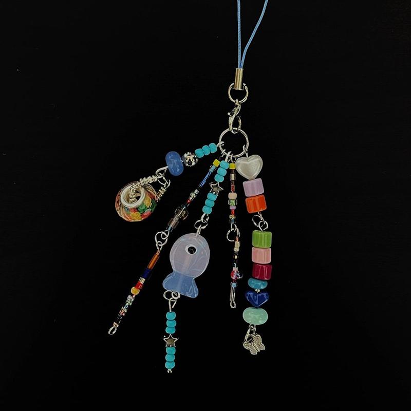 Boho Fish Heart Bead Keychain Phone Charm Strap For Girls Vintage Ccd Camera Chain Bag Lanyard