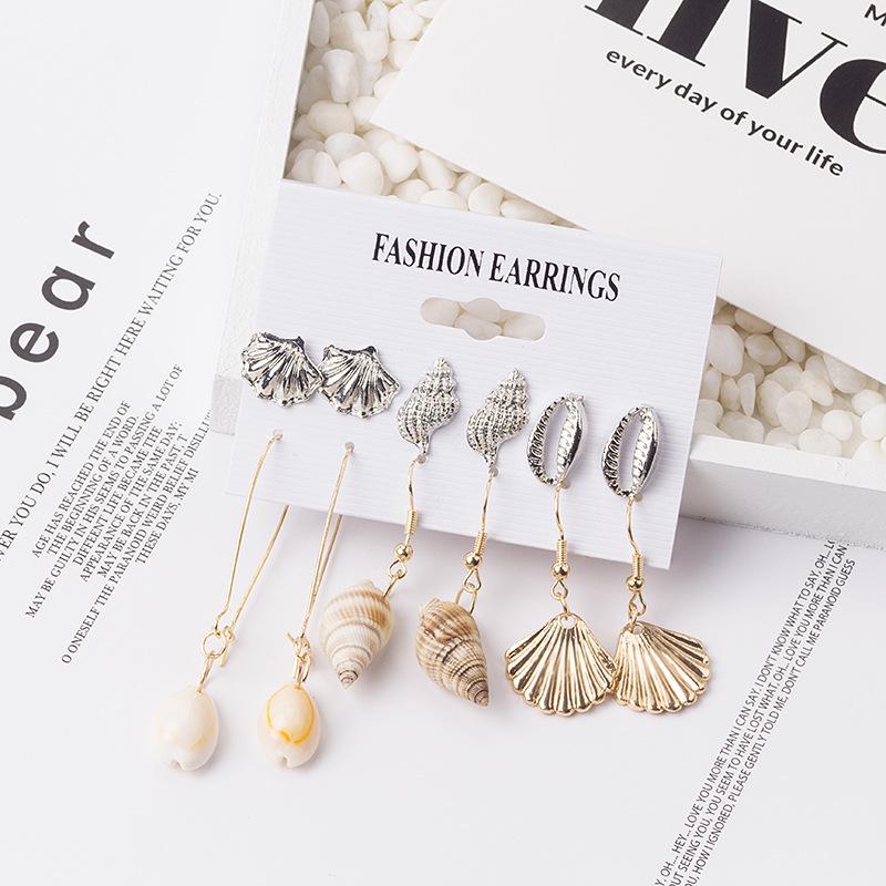 Trendy Alloy Shell Tassel Earrings: Ocean-Style Conch & Pearl Set