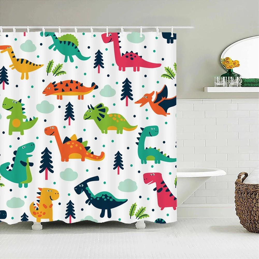 Funny Dinosaur Shower Curtain for Kids Boys,Cartoon Cool Dino Aesthetics Shower Curtain for Bathroom Polyester Fabric with Hooks