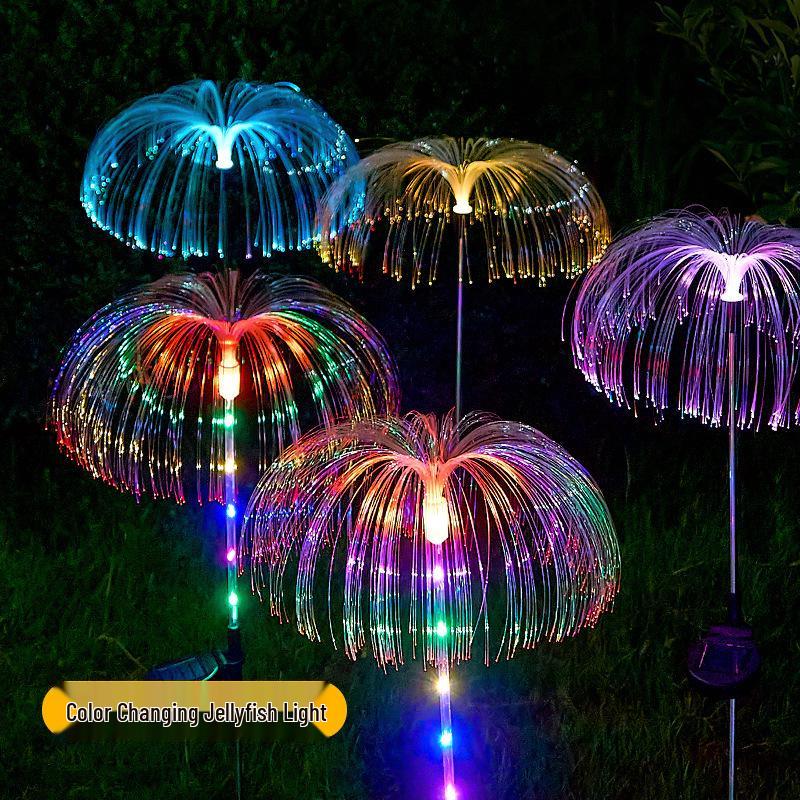 Solar Color-Changing Fiber Optic Jellyfish Garden Stake Light - Outdoor Decorative Reed Lamp for Lawn, Courtyard, or Villa