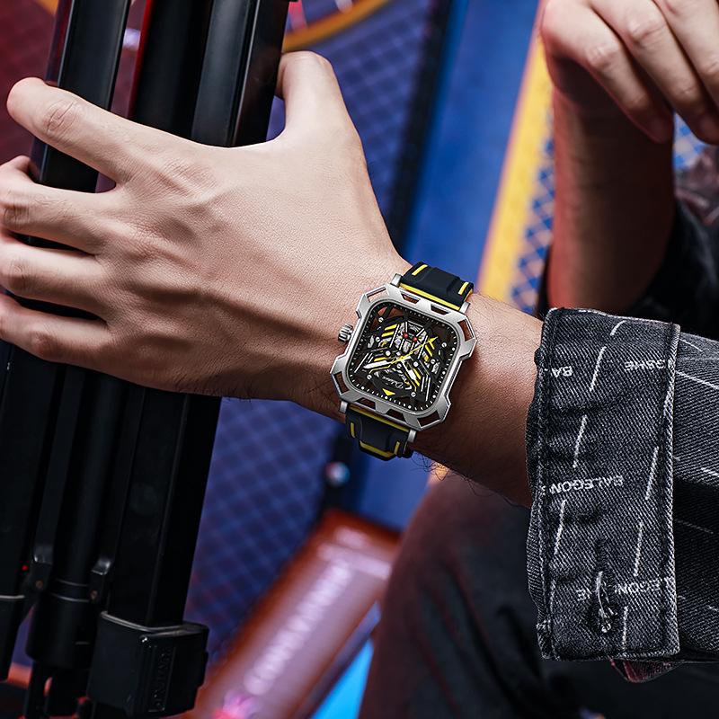 Unique Square Hollow Dial Watches Top Luxury Brand Men Sport Watch Automatic Mechanical Waterproof Wristwatch Relogio