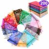 200PCS Drawstring Closure Drawstring Mesh Bag Sheer Fabric Transparent Gift Bag  Gift Wrapping