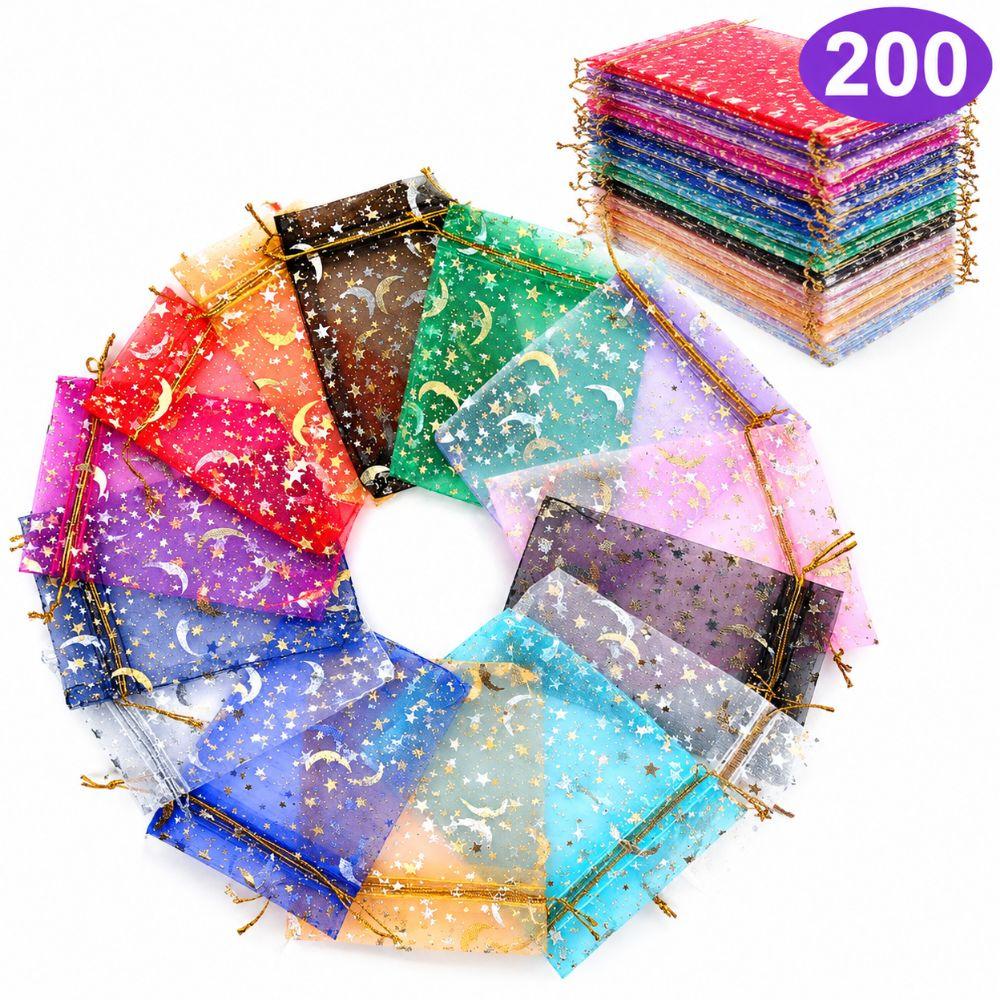200PCS Drawstring Closure Drawstring Mesh Bag Sheer Fabric Transparent Gift Bag Gift Wrapping