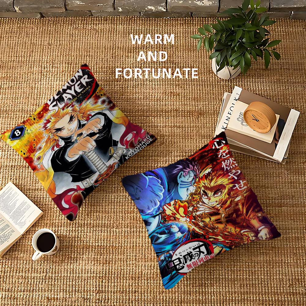 Rengoku Akaza Demon Slayer Anime Pillow Cover for Bedroom Room and Living Room Sofa Decorative Cushion Cover